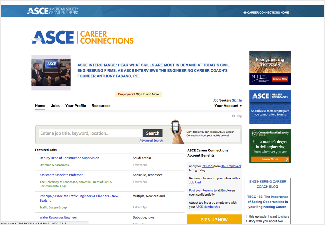 Screenshot of careers.asce.org